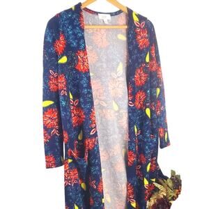NWOT LulaRoe Sarah S Blue Cardigan Duster Long Sweater Open Front Pockets Womens